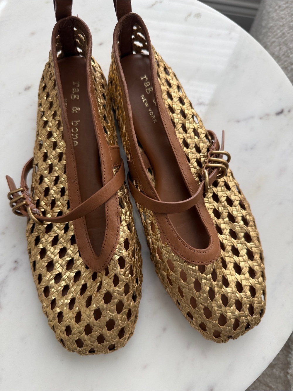 rag & bone Tan and Gold Woven Mary Jane Flats - Picture 3 of 10